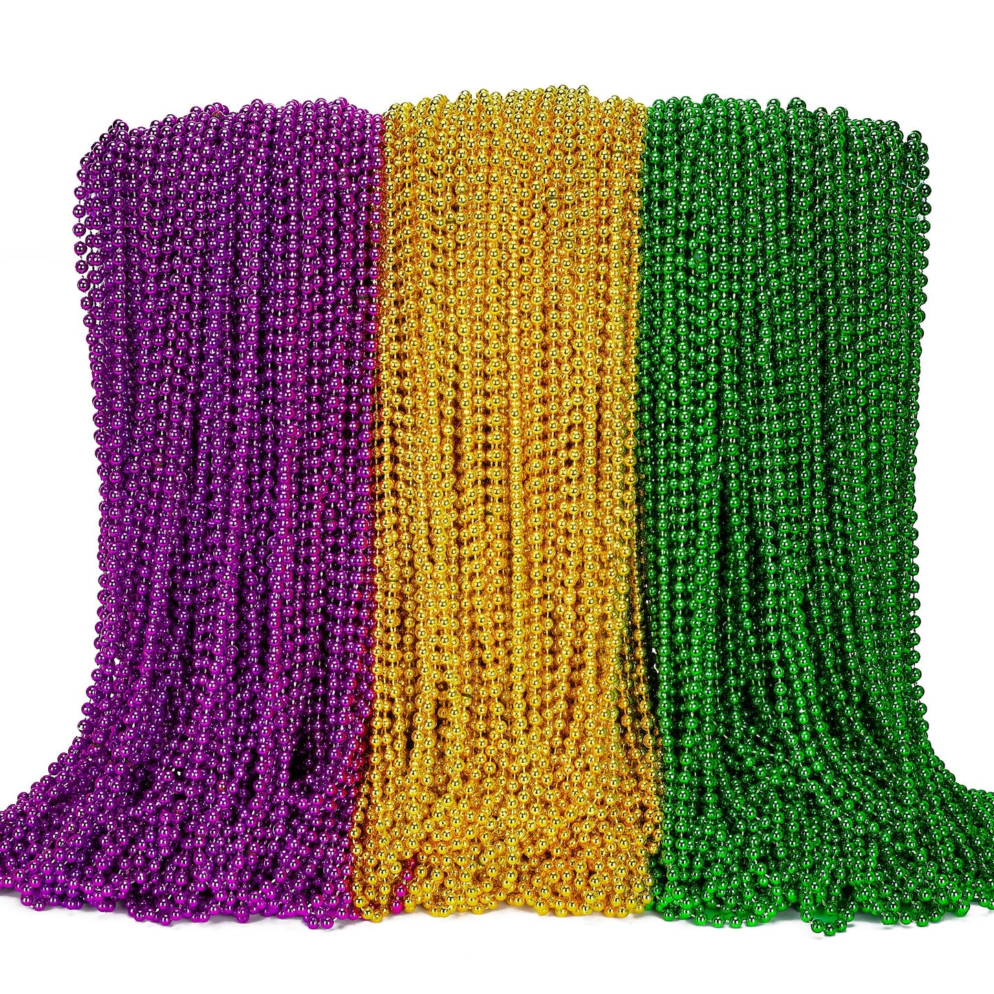 EOBOH 200PCS Mardi Gras Beads – Green Purple Gold Metallic Necklaces for Parade Throws