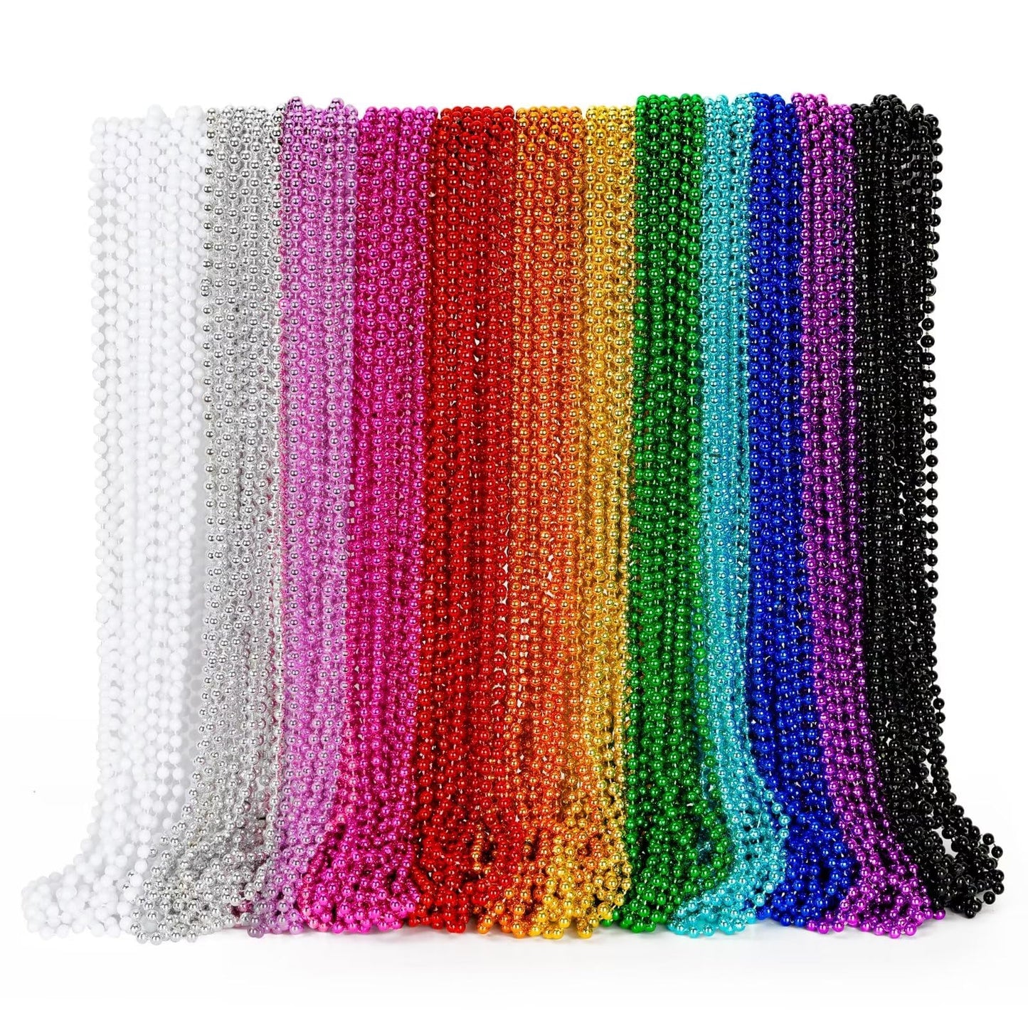 EOBOH 144Pcs Mardi Gras Beads Set – 33in, 12 Kinds, Metallic Necklaces