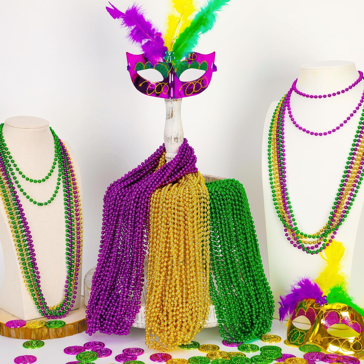 EOBOH 30Pcs Mardi Gras Beads – 33-inch Metallic Green Purple Gold Bulk Beads Set