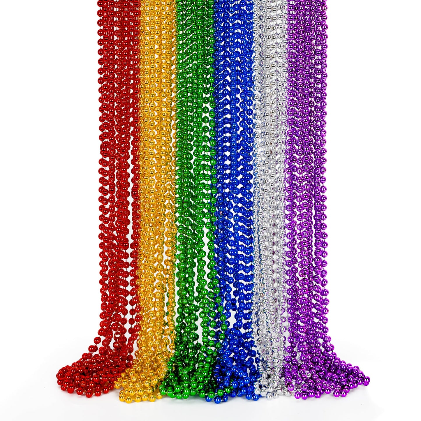 EOBOH Mardi Gras Beads 24pc Set - 33in Metallic Color Bead Necklaces for Parade, Party, Weddings