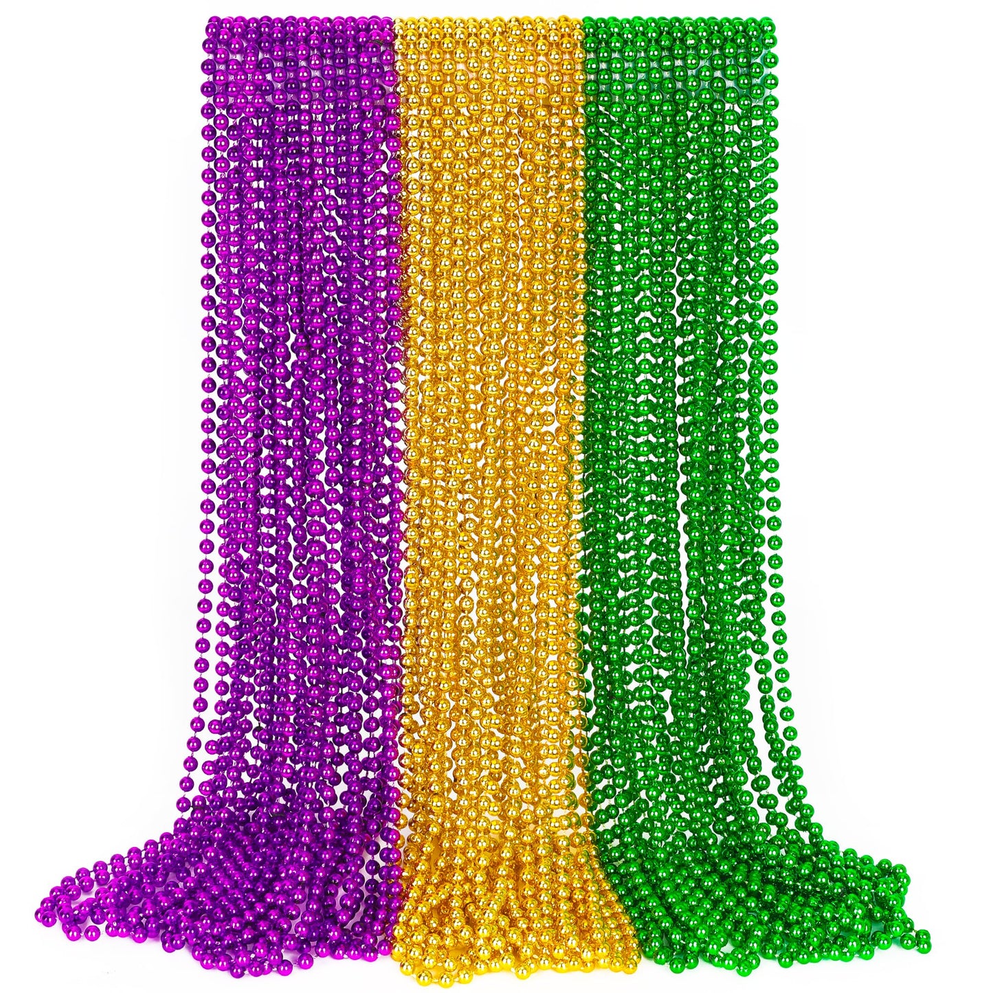 EOBOH 30Pcs Mardi Gras Beads – 33-inch Metallic Green Purple Gold Bulk Beads Set