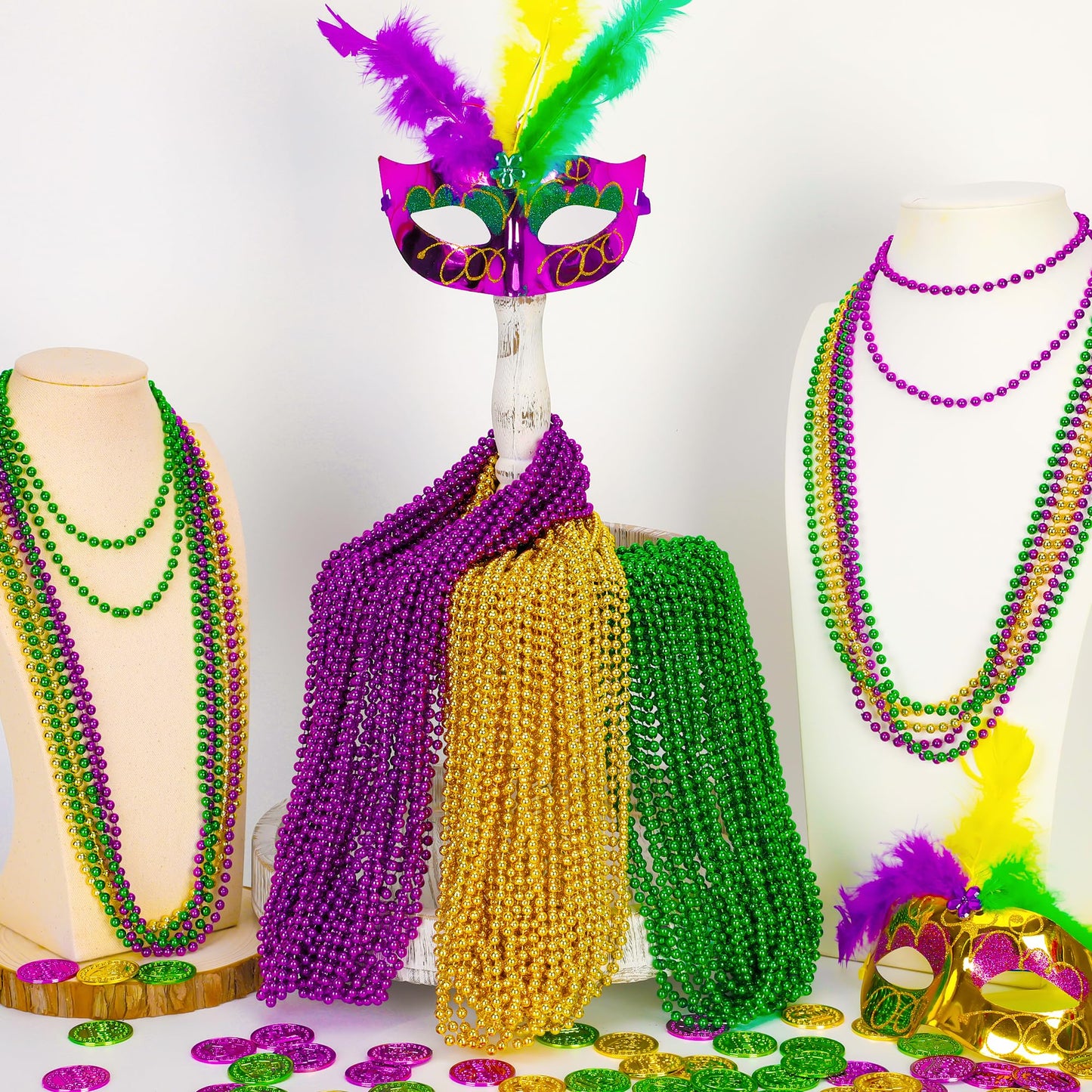 EOBOH 200PCS Mardi Gras Beads – Green Purple Gold Metallic Necklaces for Parade Throws