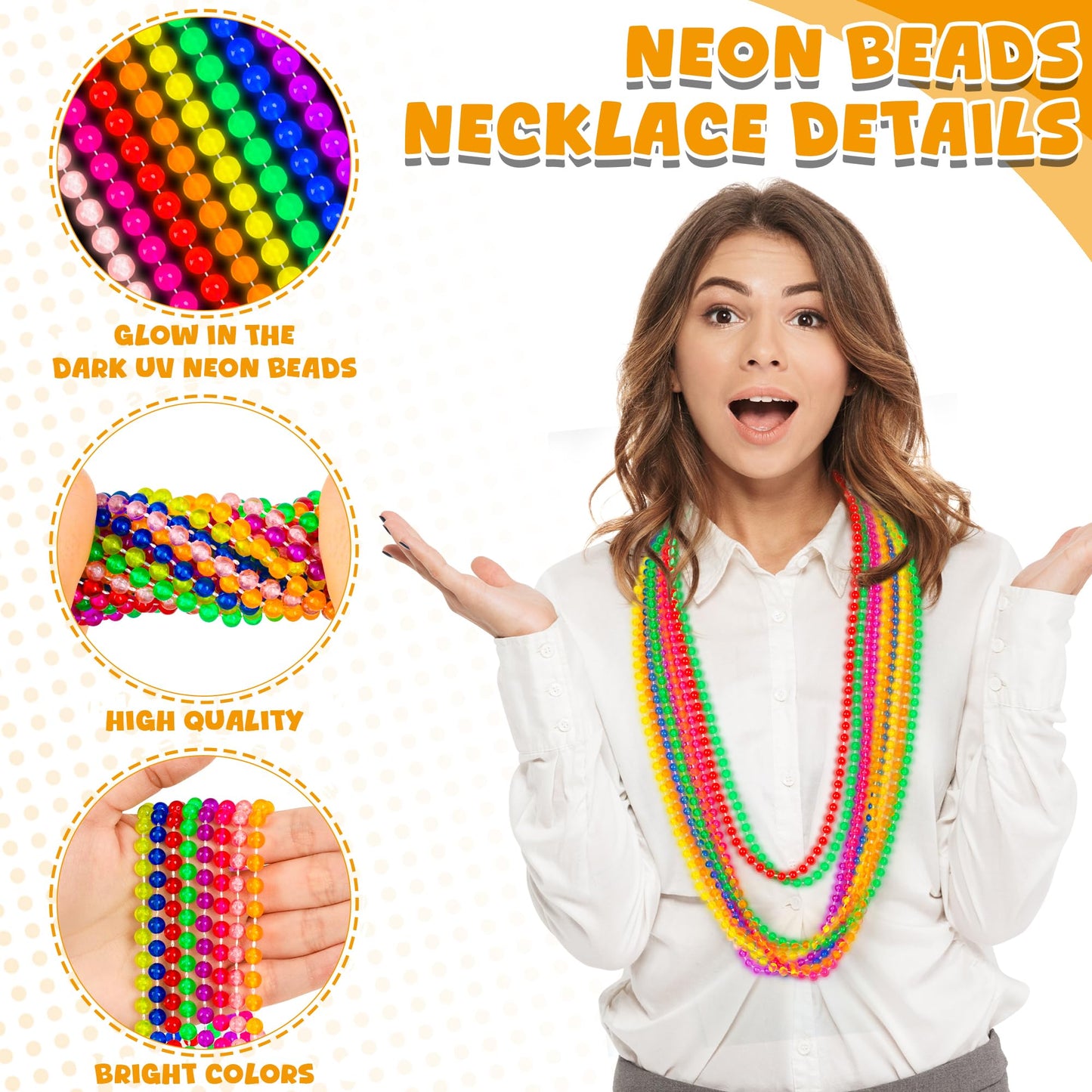 EOBOH 12PCS Neon Mardi Gras Beads – Glow-in-the-Dark 33-Inch Metallic Necklaces in 8 Colors for Festivals & Parties