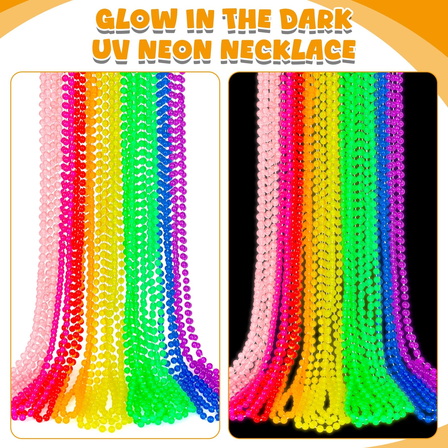 EOBOH 12PCS Neon Mardi Gras Beads – Glow-in-the-Dark 33-Inch Metallic Necklaces in 8 Colors for Festivals & Parties