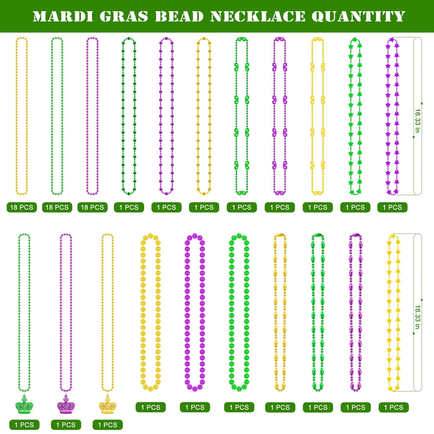 EOBOH 48PCS Mardi Gras Beads – 33-Inch Metallic Green Purple Gold Necklaces (Coins & Masks) Bulk Party Accessories