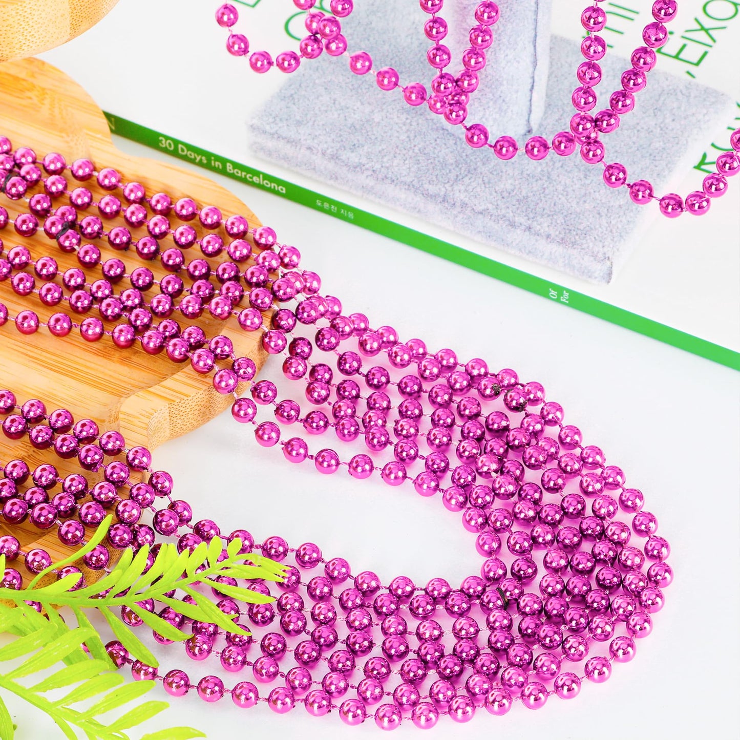 EOBOH 30Pcs Bead Necklace Set - 33in Pink Breast Cancer Awareness Mardi Gras Beads