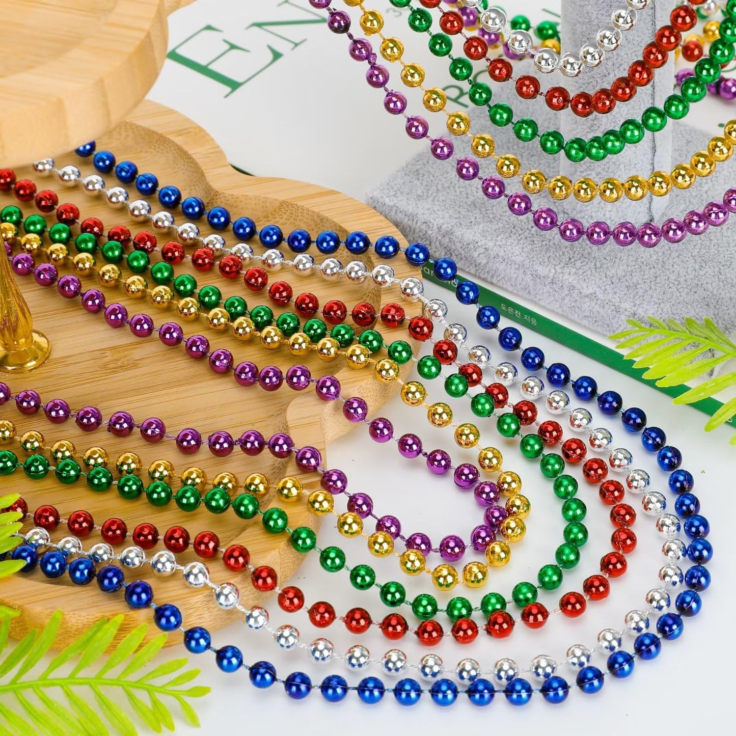 EOBOH Mardi Gras Beads – 12PCS, 33" Beaded Necklaces, 6 Metallic Colors for Parades & Festivals