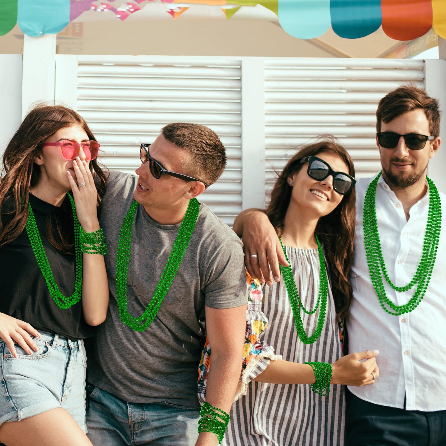 EOBOH 12PCS St Patrick's Day Necklace Set – Festive Green Bead Necklaces for Mardi Gras & Parades