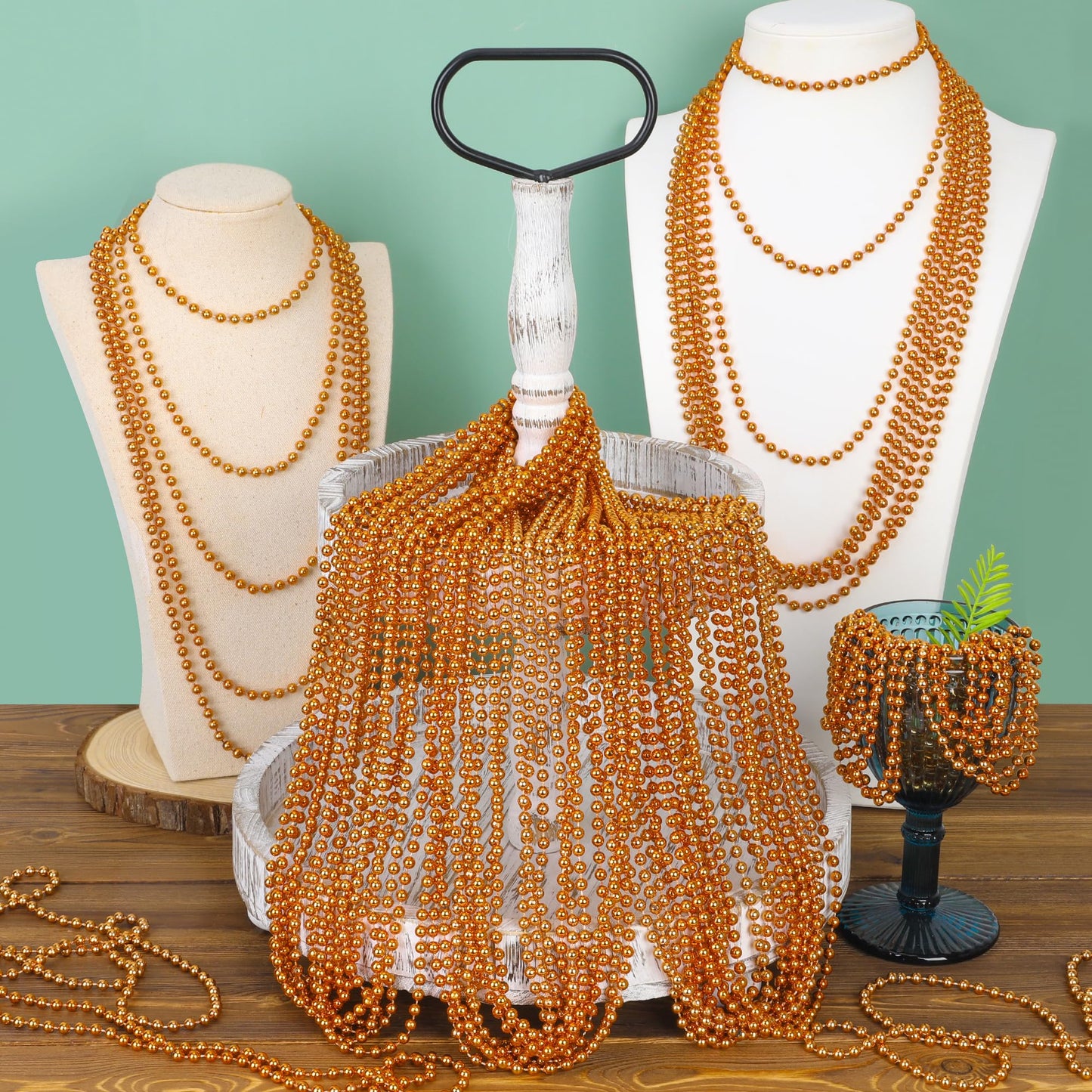EOBOH 72PCS Mardi Gras Beads: 33 Inch Orange Bead Necklaces for Mardi Gras, Halloween & Festivals