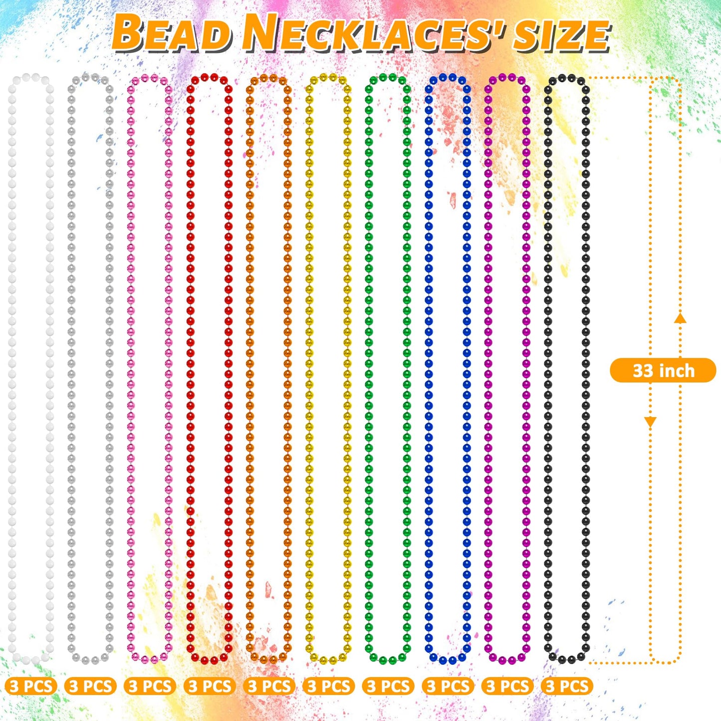 EOBOH 30PCS Mardi Gras Beads - 33-inch Metallic Beaded Necklaces in 10 Colors for Parties Parades Celebrations