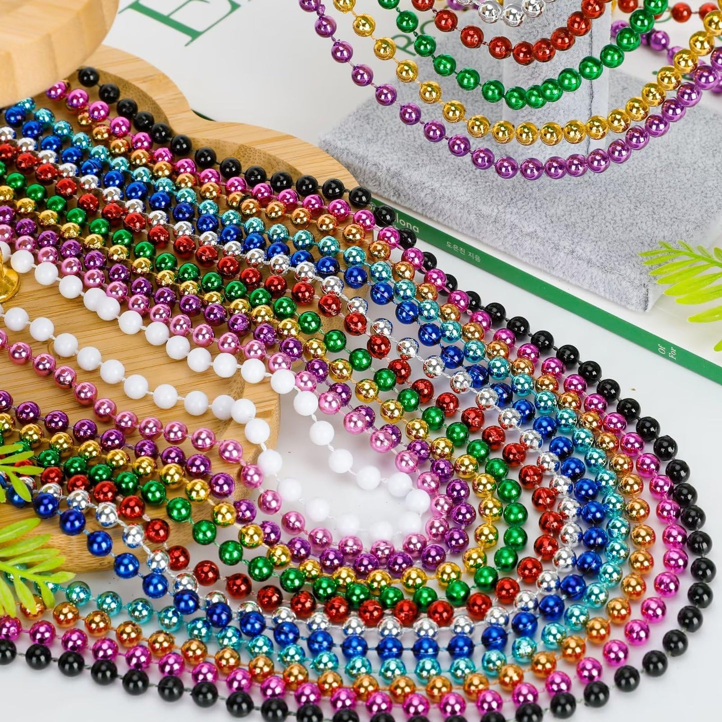 EOBOH 144Pcs Mardi Gras Beads Set – 33in, 12 Kinds, Metallic Necklaces