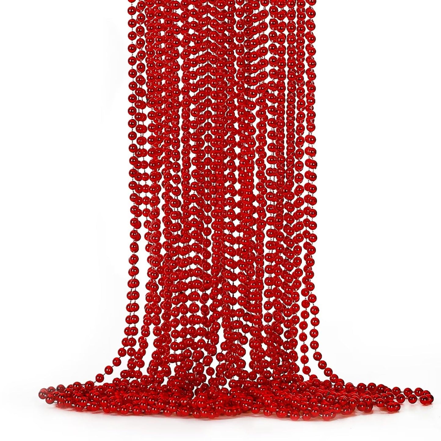 EOBOH 12-Pack Red Bead Necklace – 33in Festival Beads for Mardi Gras, Christmas & Parades