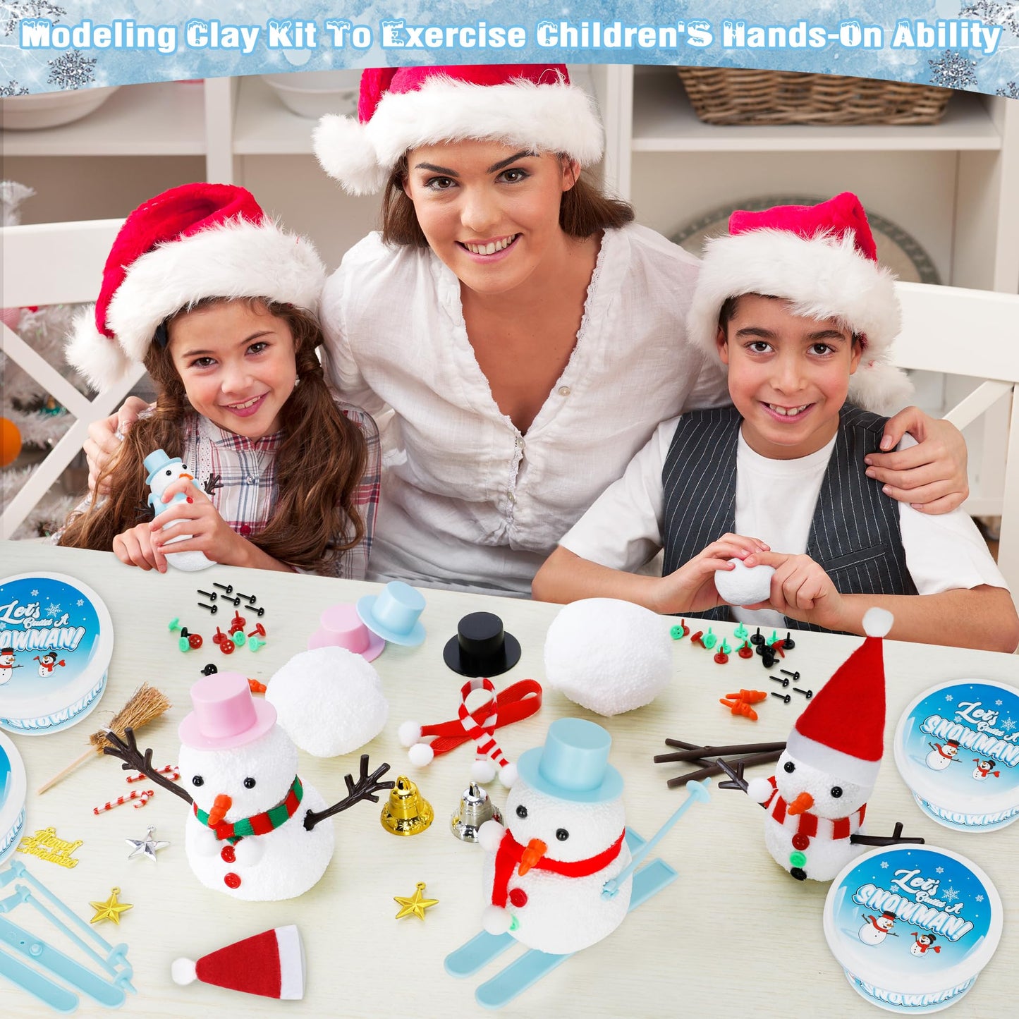 EOBOH 24-Pack Build a Snowman Kit – Christmas DIY Snowman Crafts for Kids