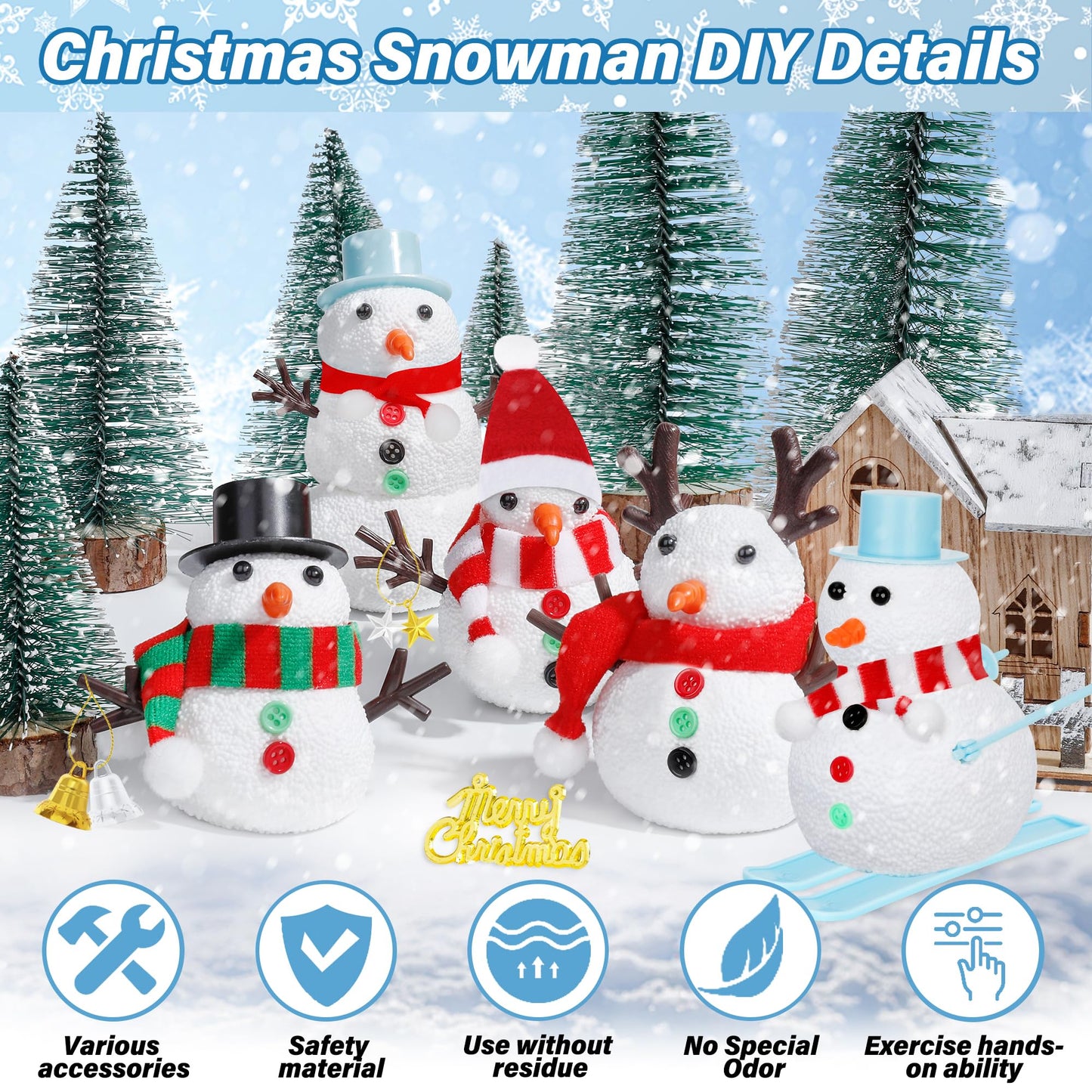 EOBOH 24-Pack Build a Snowman Kit – Christmas DIY Snowman Crafts for Kids