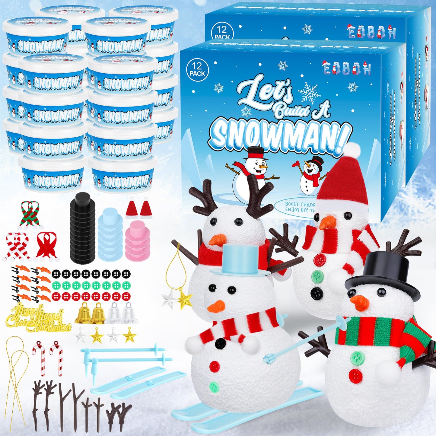 EOBOH 24-Pack Build a Snowman Kit – Christmas DIY Snowman Crafts for Kids