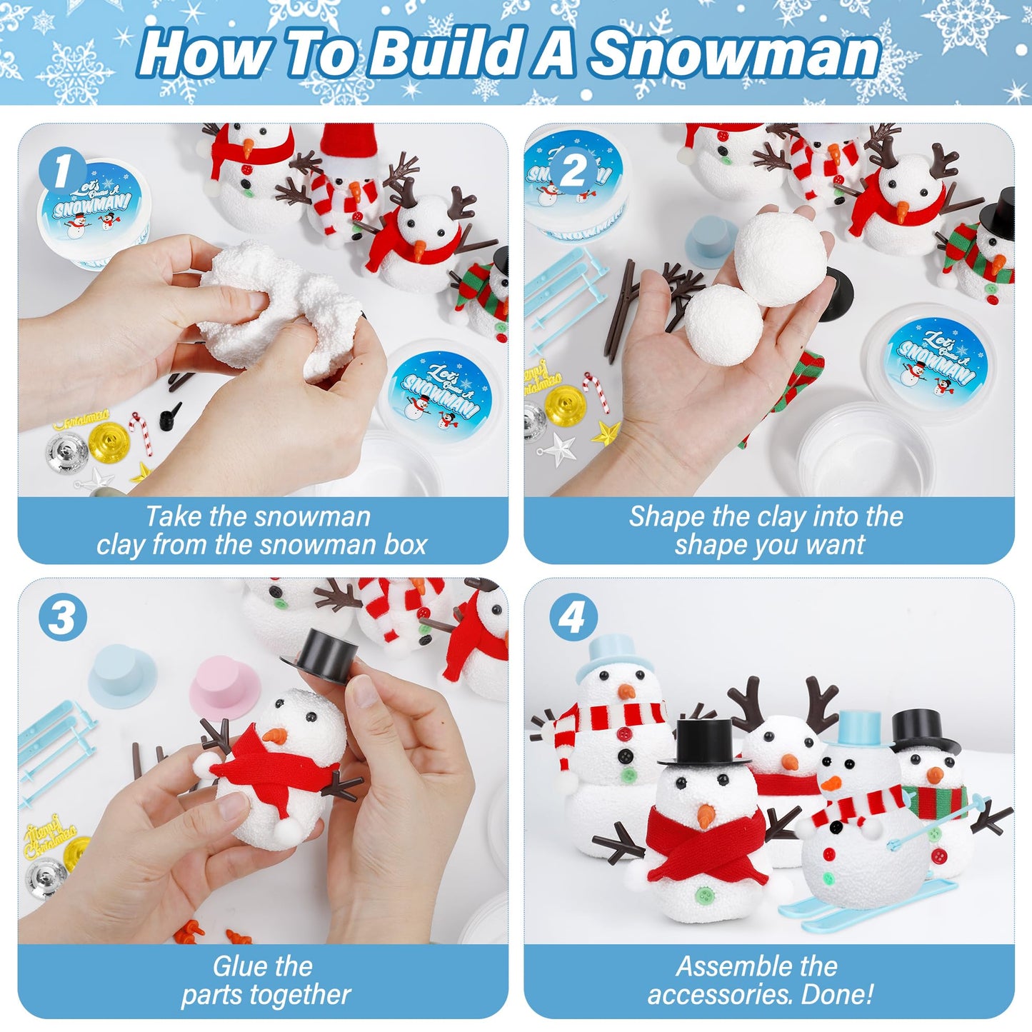 EOBOH 24-Pack Build a Snowman Kit – Christmas DIY Snowman Crafts for Kids