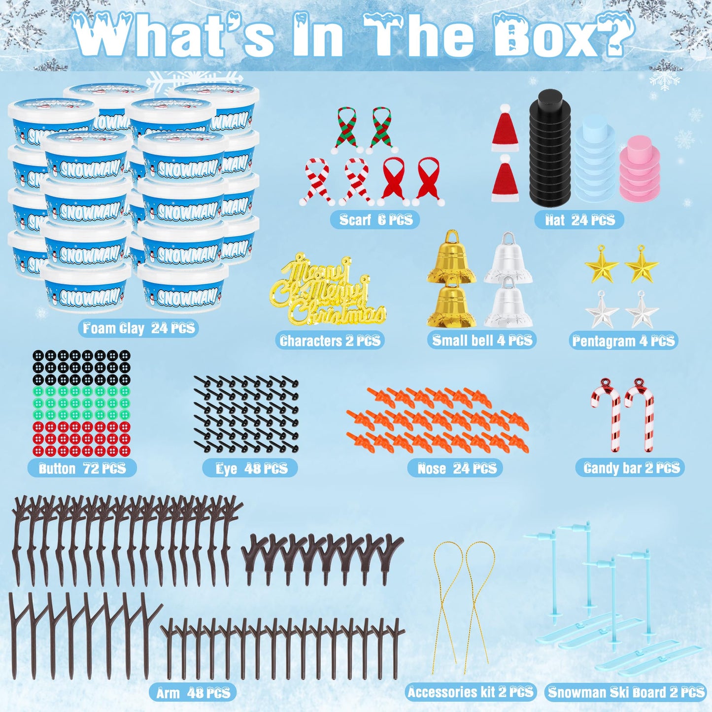 EOBOH 24-Pack Build a Snowman Kit – Christmas DIY Snowman Crafts for Kids