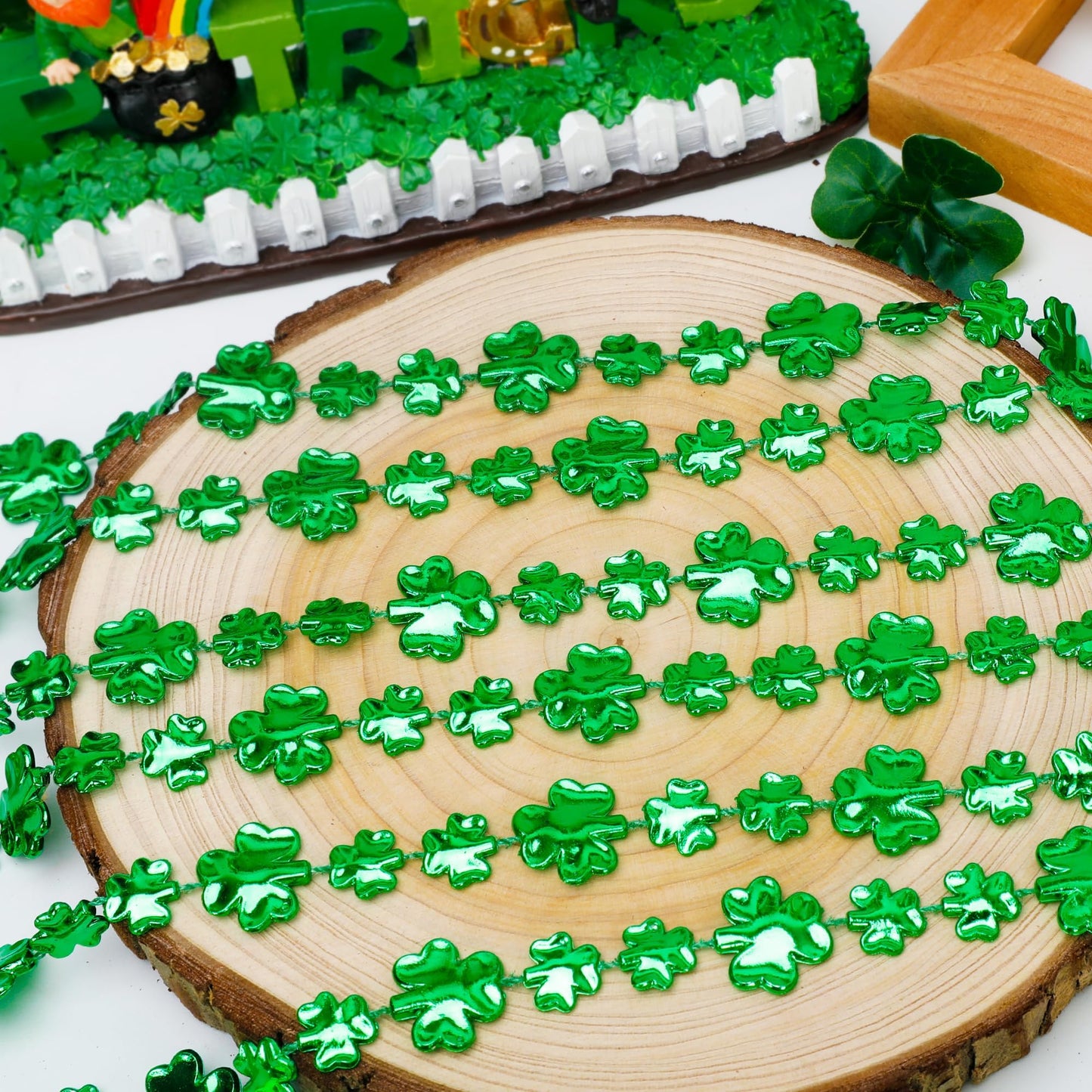 EOBOH 12-Pack St Patrick's Day Bead Necklaces – Shamrock Green Parade Decor Bulk
