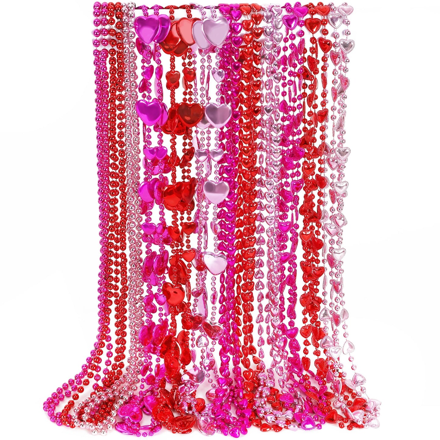 EOBOH 50Pcs Valentines Day Heart Necklaces – 12 Styles Red Pink Heart Pendant Bead Necklace Bulk