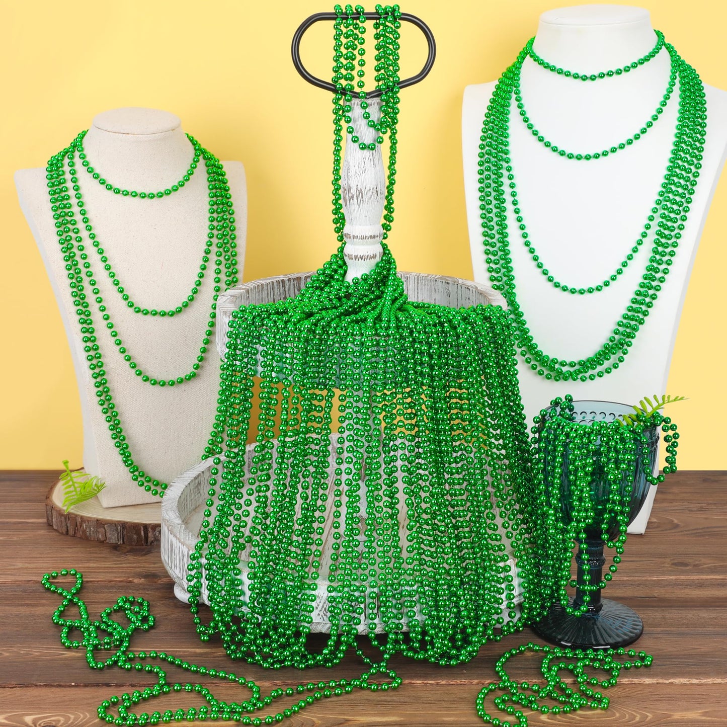EOBOH 12PCS St Patrick's Day Necklace Set – Festive Green Bead Necklaces for Mardi Gras & Parades