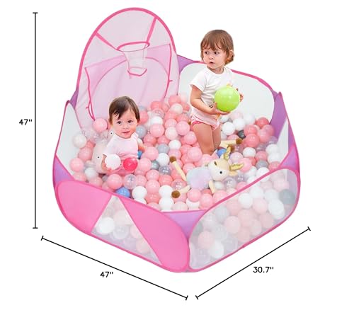 Eocolz Kids Ball Pit Large Pop Up Play Tent – Pink, 4 ft with Basketball Hoop