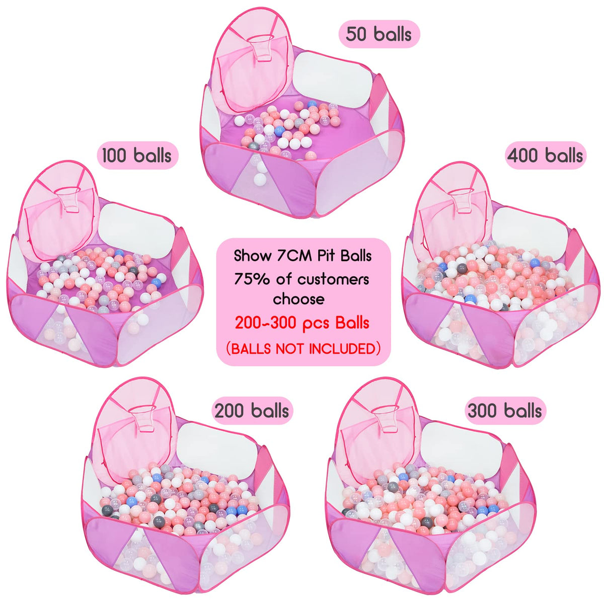 Eocolz Kids Ball Pit Large Pop Up Play Tent – Pink, 4 ft with Basketball Hoop