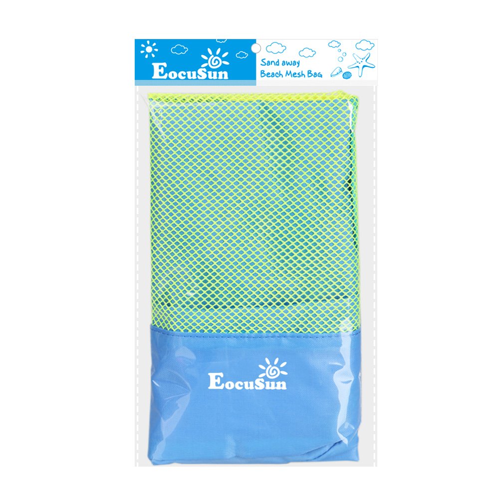 EocuSun Large Mesh Beach Bag Tote – Durable Sand-Repellent Drawstring Backpack for Beach, Pool, and Toys (Blue)