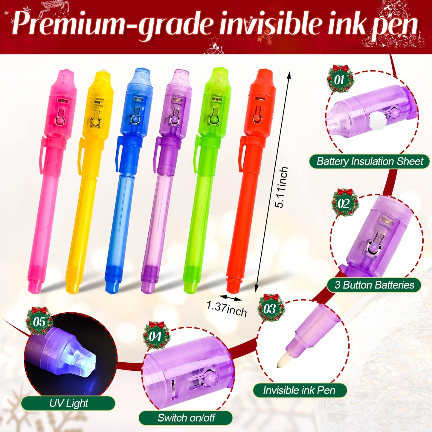 EODVICS Invisible Ink Pen – 6pc Spy UV Light Marker Set