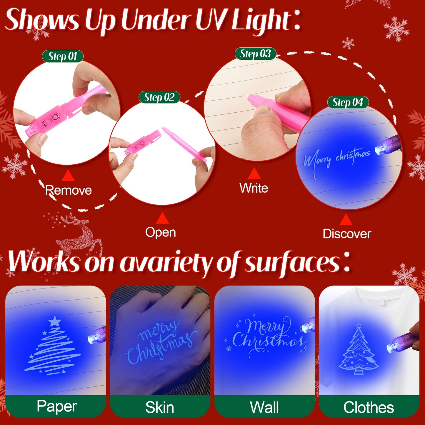 EODVICS Invisible Ink Pens with Light – 10-Pack Spy Pen for Secret Messages and Party Fun