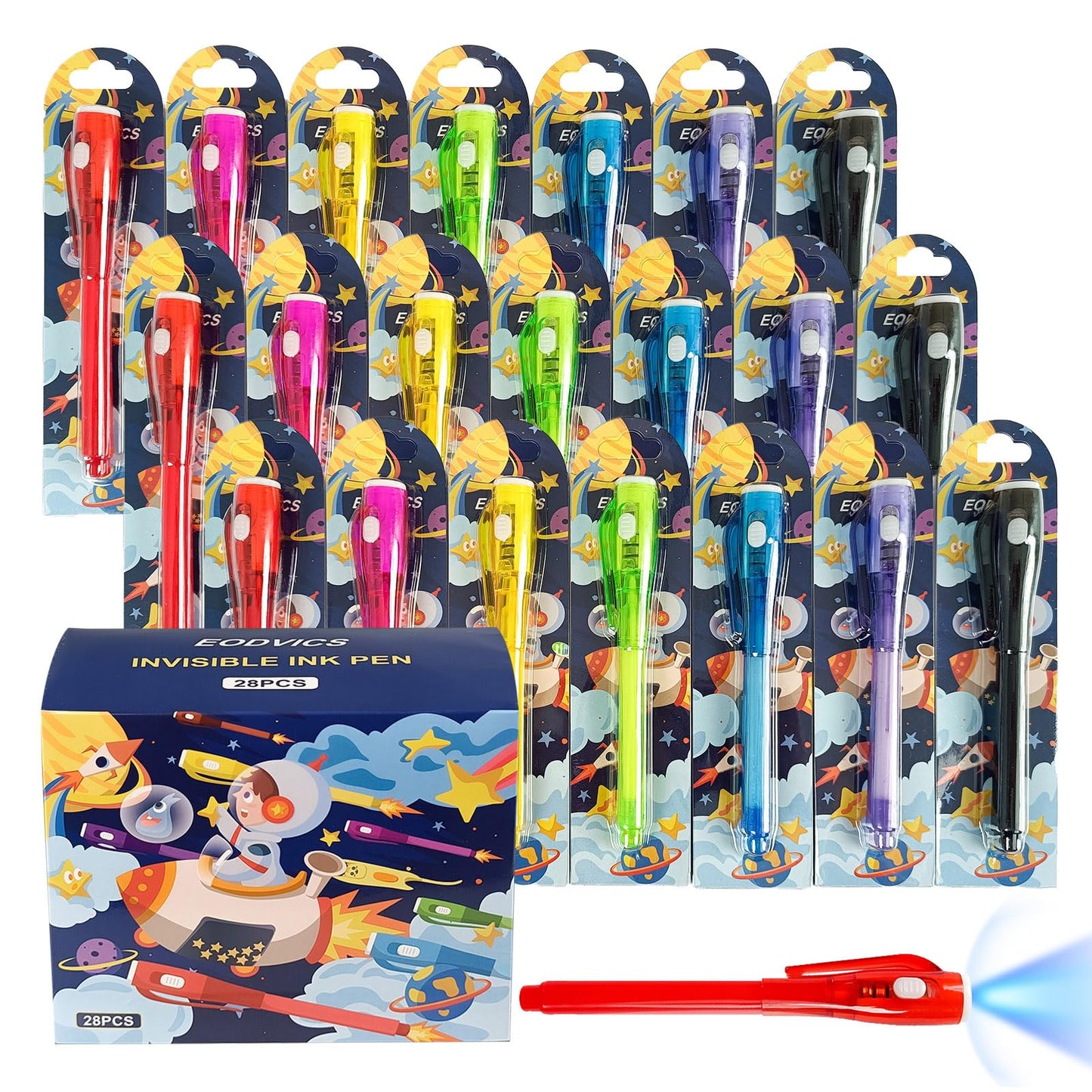 EODVICS Invisible Ink Pens – 28 Pack UV Light Spy Pens for Secret Messages, Parties & Gifts