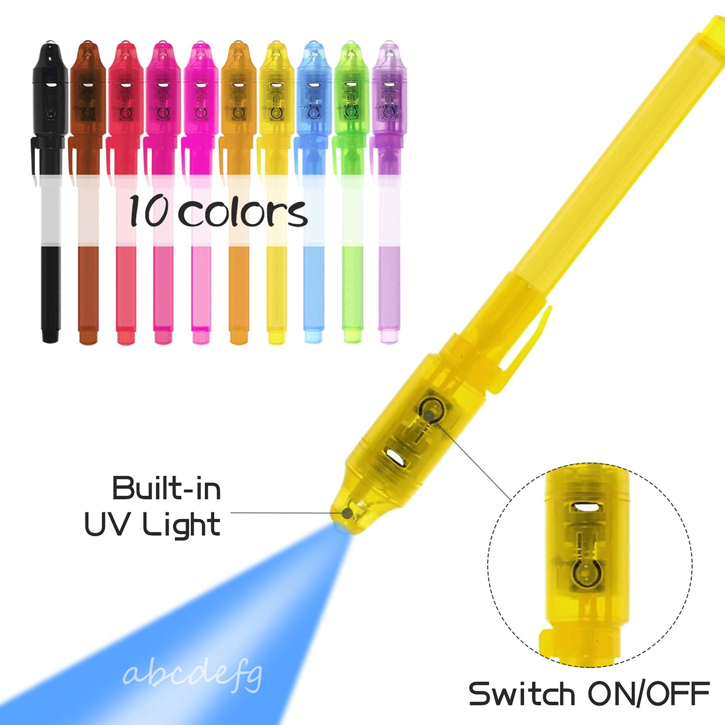 EODVICS Invisible Ink Pens with Light – 10-Pack Spy Pen for Secret Messages and Party Fun