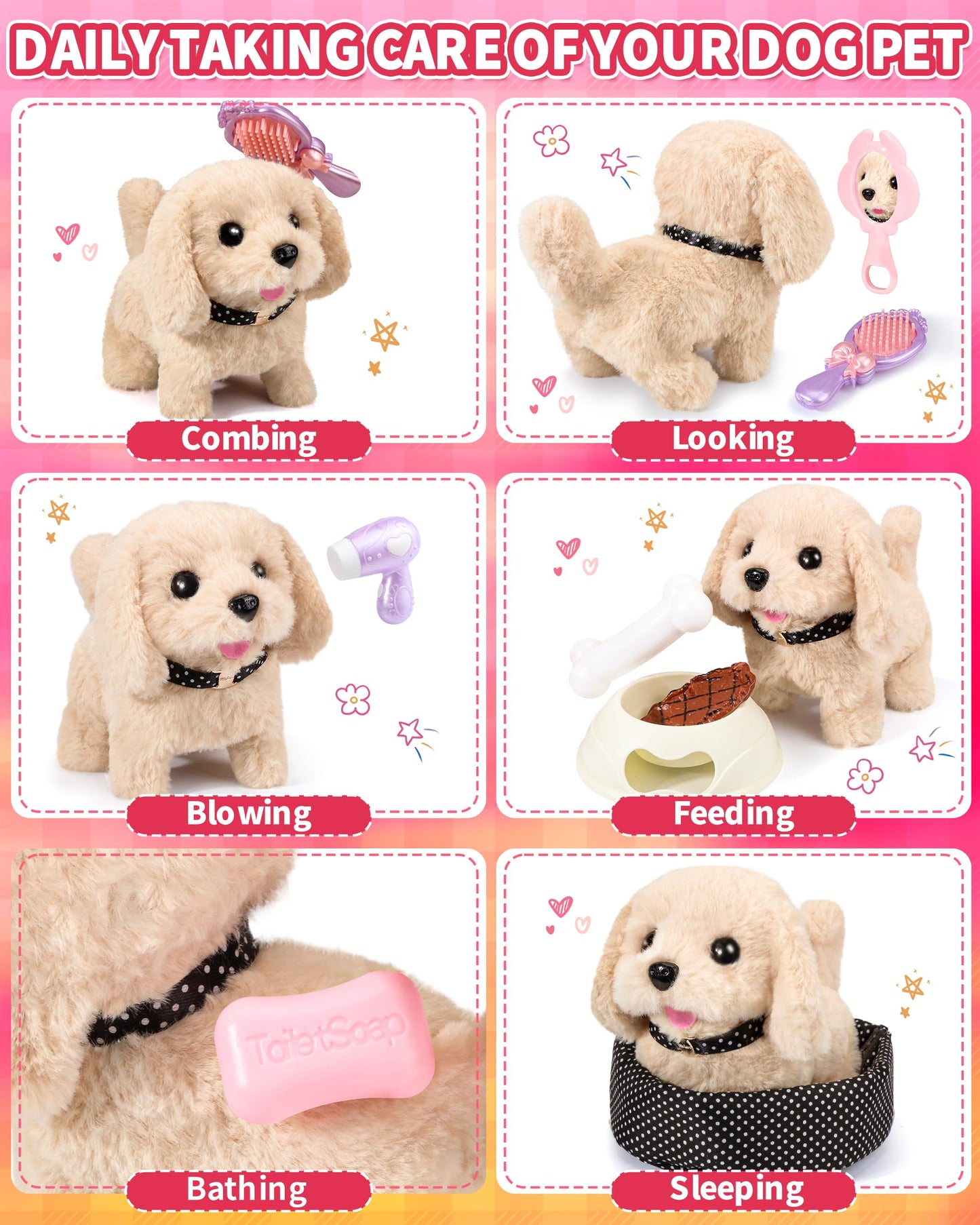 Eohemeral 23-Pcs Interactive Walking Dog Toy for Kids – Realistic Barking Plush Puppy with Carrier & Leash