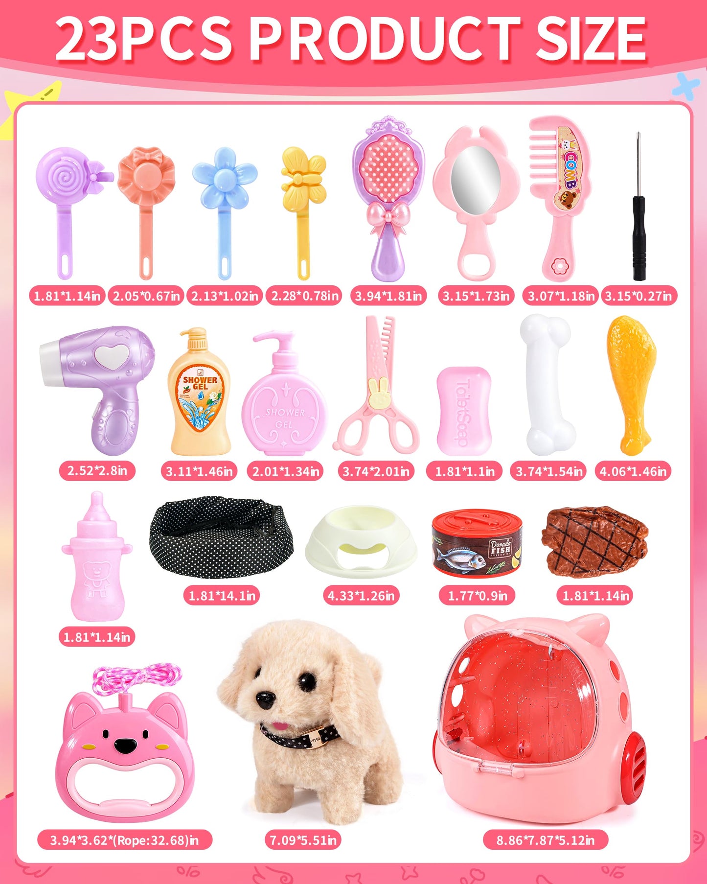 Eohemeral 23-Pcs Interactive Walking Dog Toy for Kids – Realistic Barking Plush Puppy with Carrier & Leash