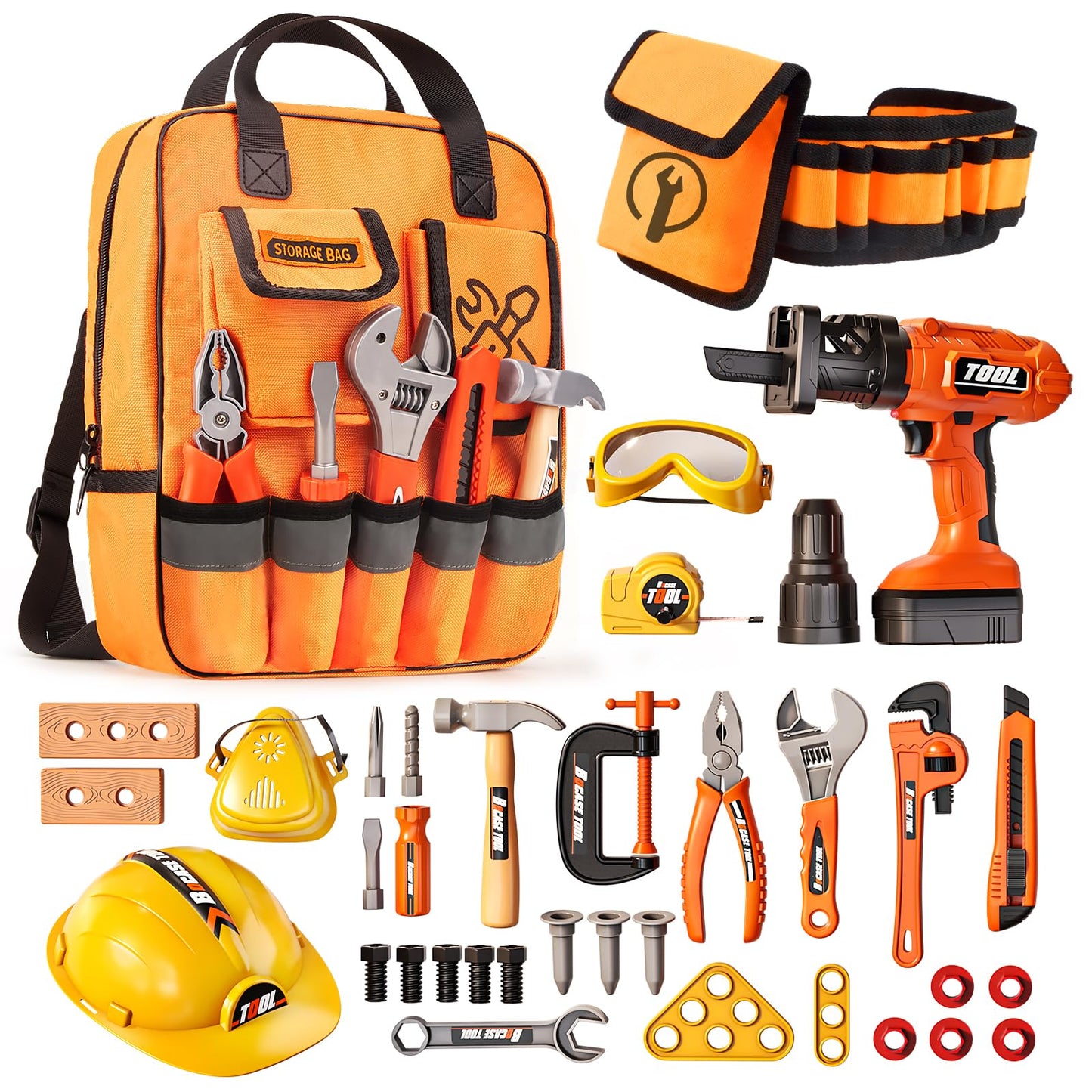 Eohemeral 36-Piece Kids Tool Set with Belt & Electric Drill – Safe Pretend Play Tools for 3–5 Year Olds