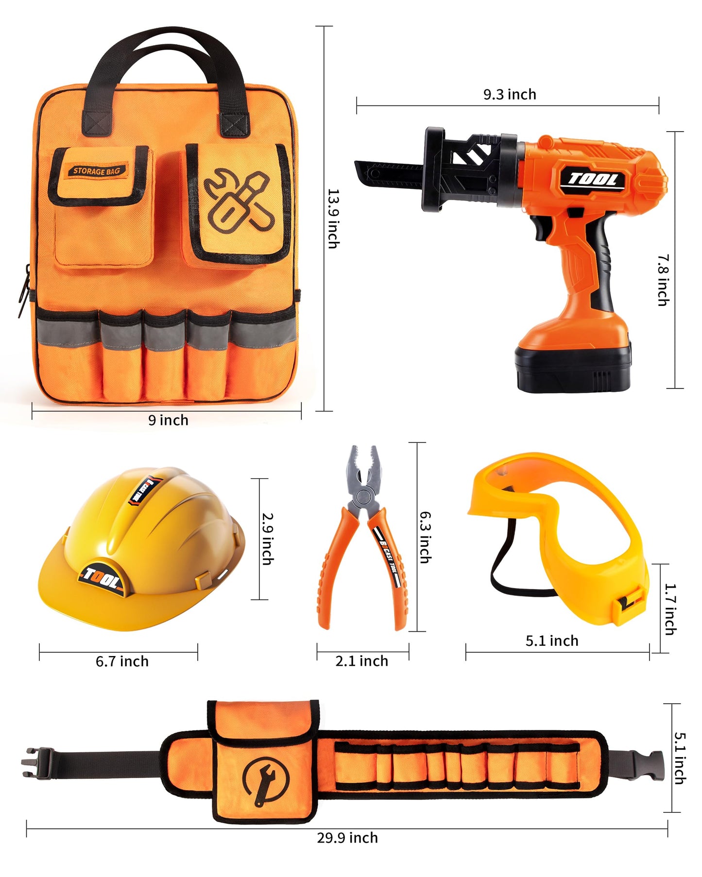 Eohemeral 36-Piece Kids Tool Set with Belt & Electric Drill – Safe Pretend Play Tools for 3–5 Year Olds