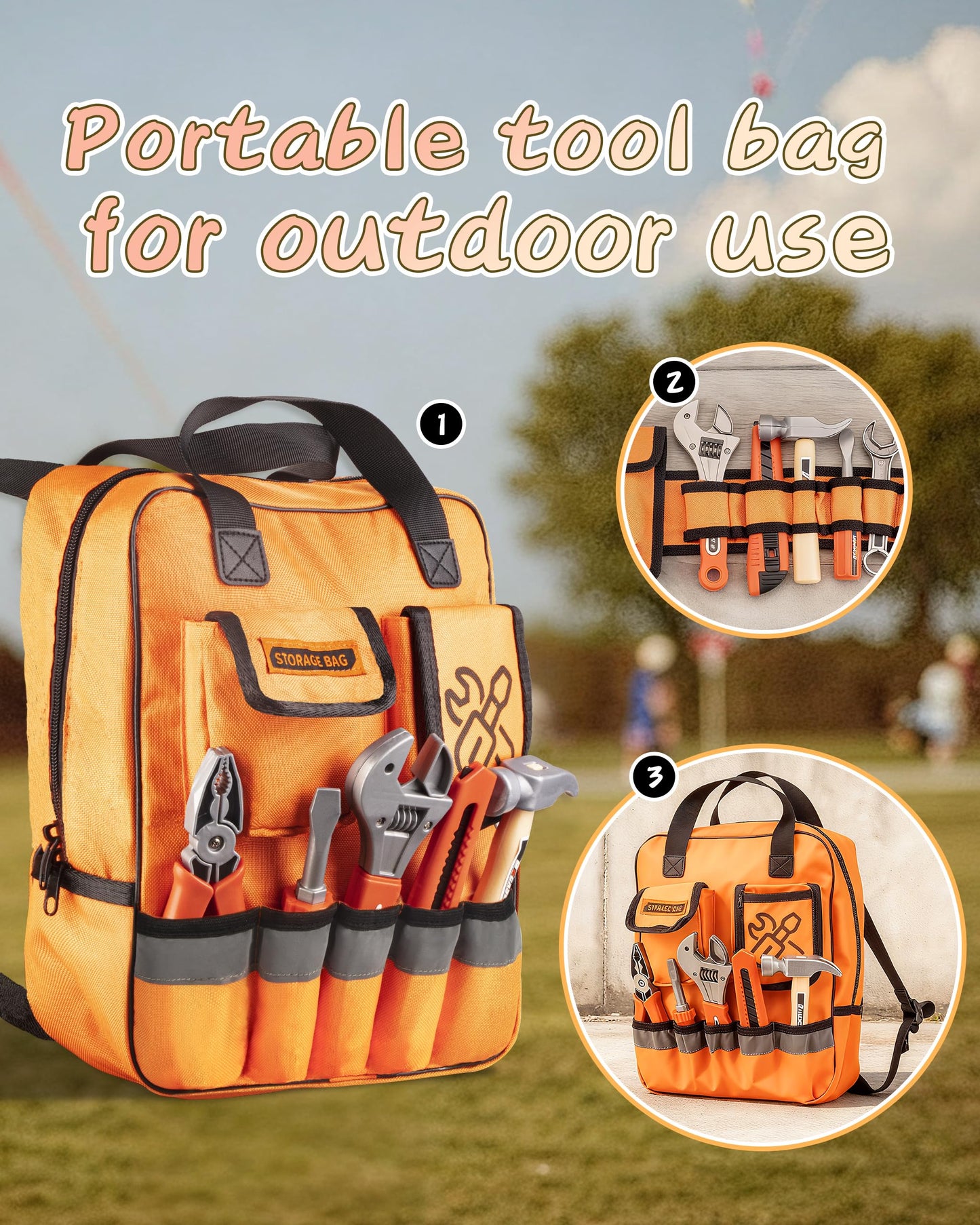 Eohemeral 36-Piece Kids Tool Set with Belt & Electric Drill – Safe Pretend Play Tools for 3–5 Year Olds