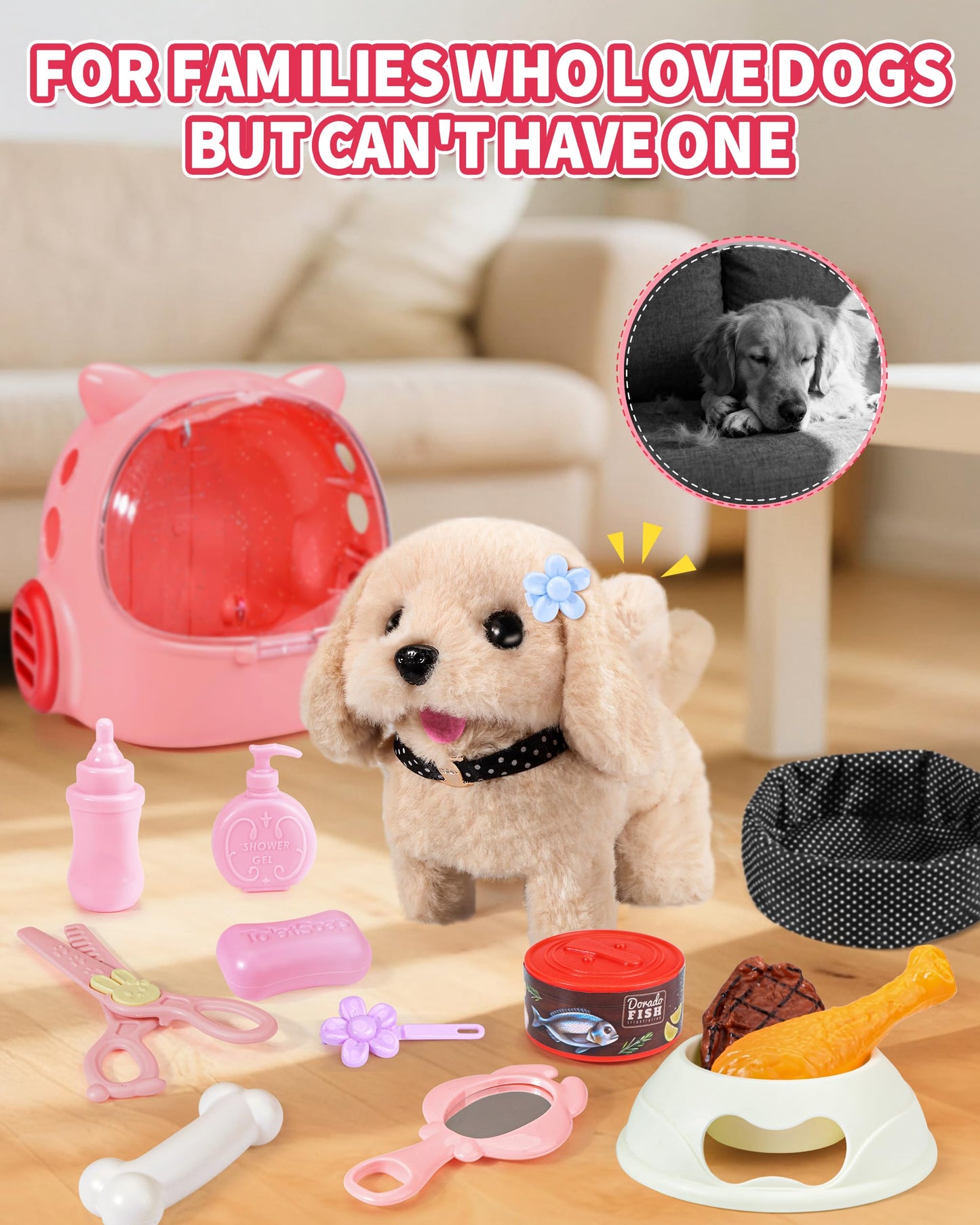 Eohemeral 23-Pcs Interactive Walking Dog Toy for Kids – Realistic Barking Plush Puppy with Carrier & Leash