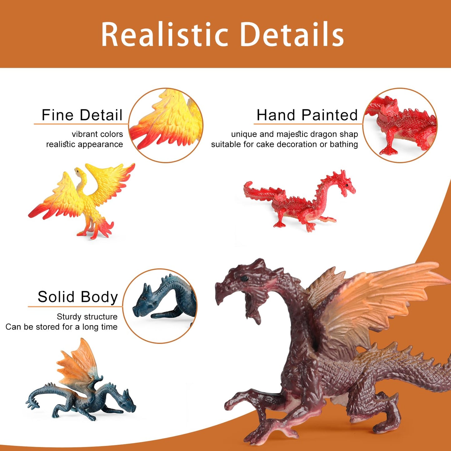 EOIVSH Mini Dragon Figures - 12pc Ancient Flying Dragons for Kids | Cake Topper & Party Favors