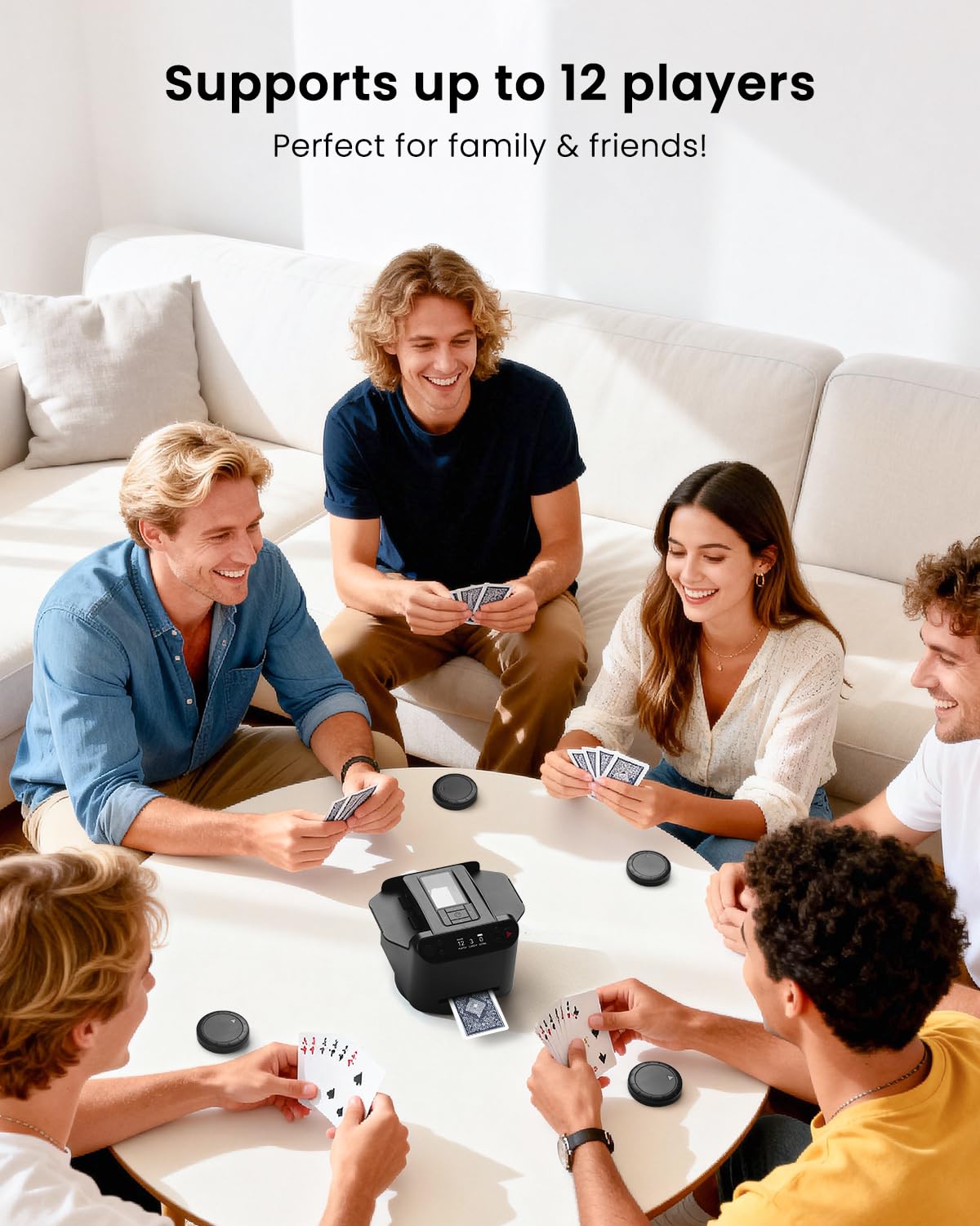 Eolzzi Black Pro 2-in-1 Card Shuffler & Dealer – 12-Player Wireless System with Gift Box