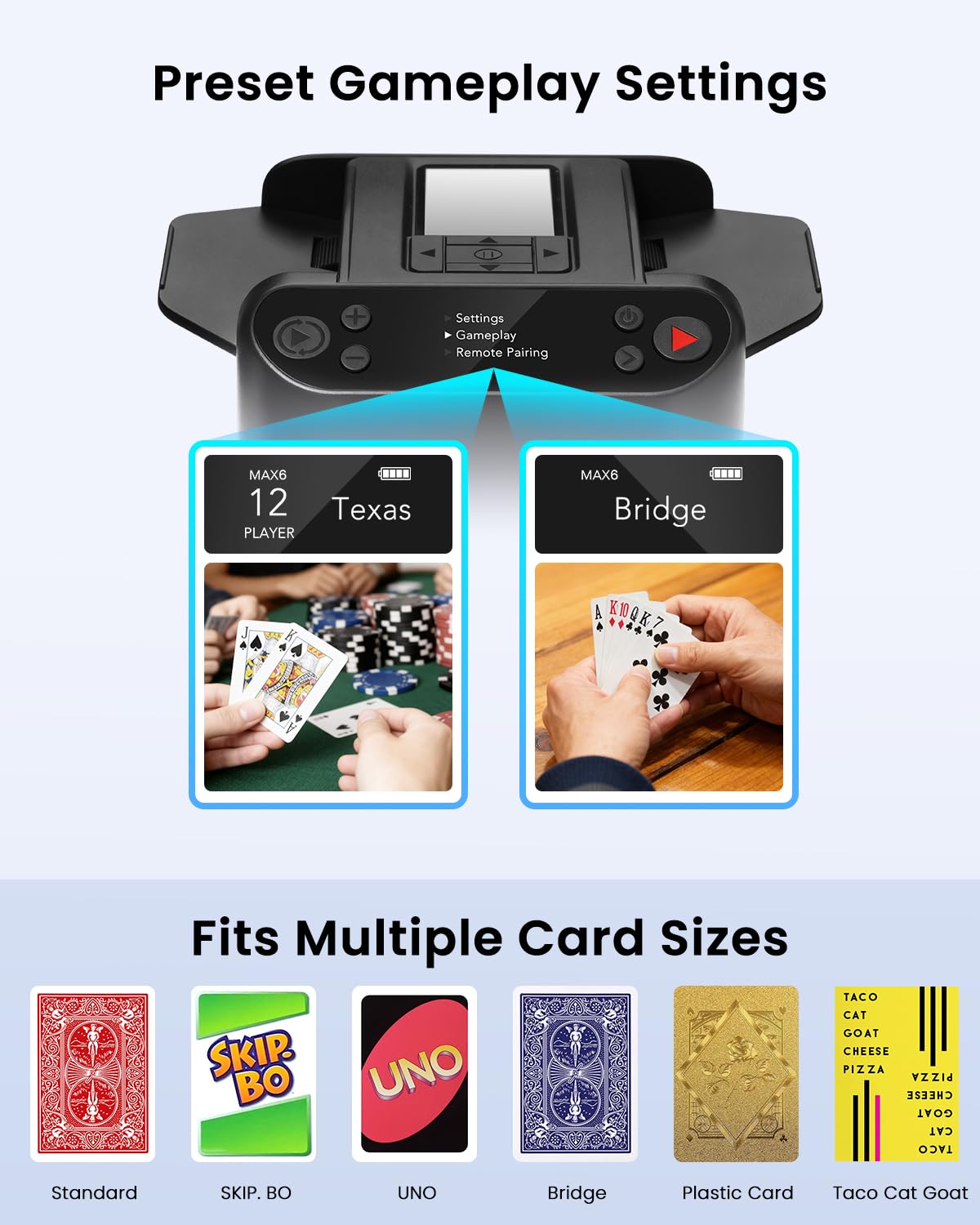 Eolzzi Black Pro 2-in-1 Card Shuffler & Dealer – 12-Player Wireless System with Gift Box