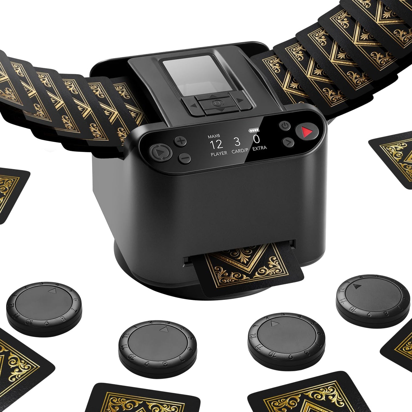 Eolzzi Black Pro 2-in-1 Card Shuffler & Dealer – 12-Player Wireless System with Gift Box