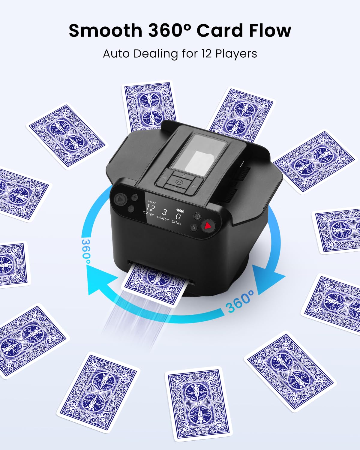 Eolzzi Black Pro 2-in-1 Card Shuffler & Dealer – 12-Player Wireless System with Gift Box