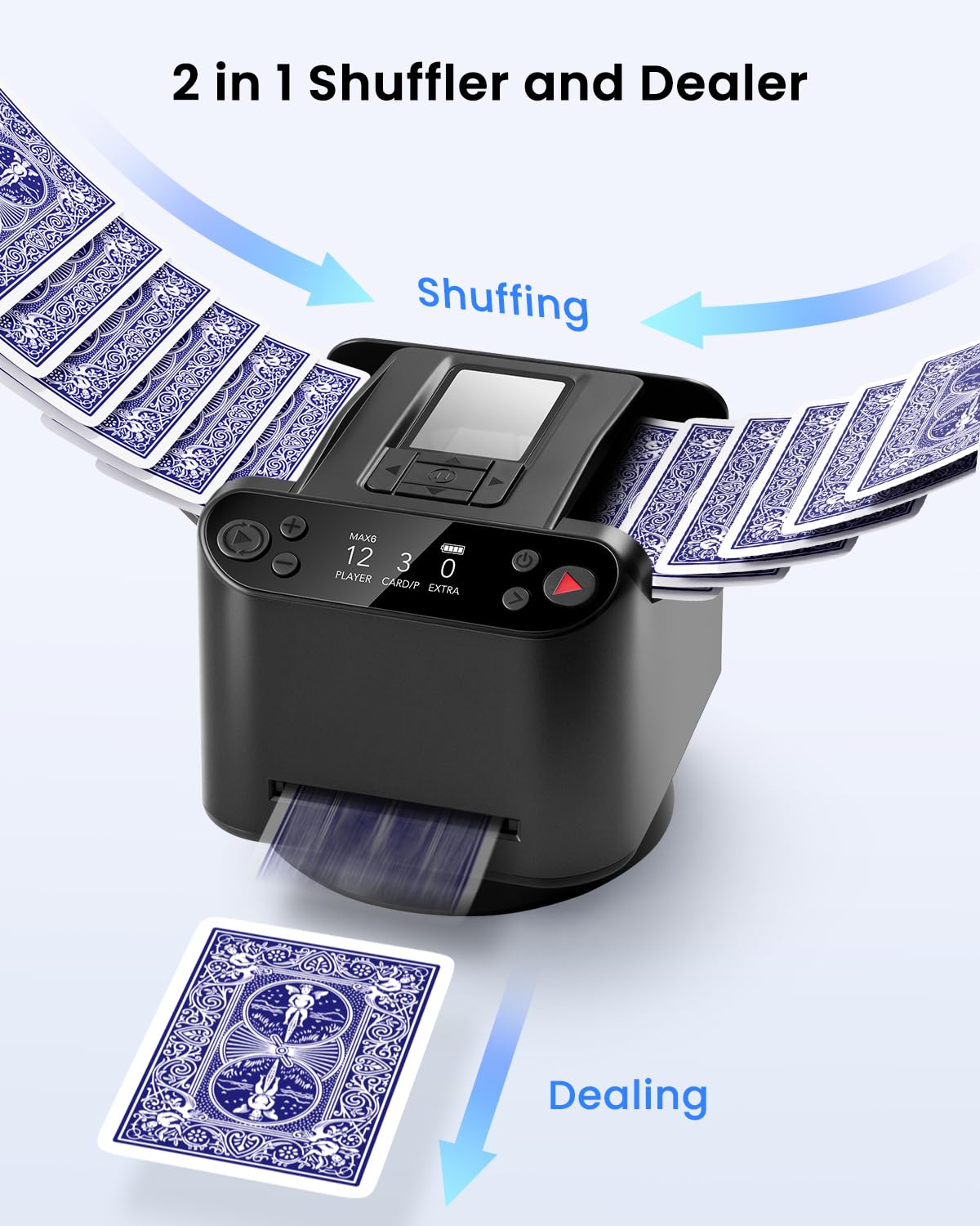 Eolzzi Black Pro 2-in-1 Card Shuffler & Dealer – 12-Player Wireless System with Gift Box