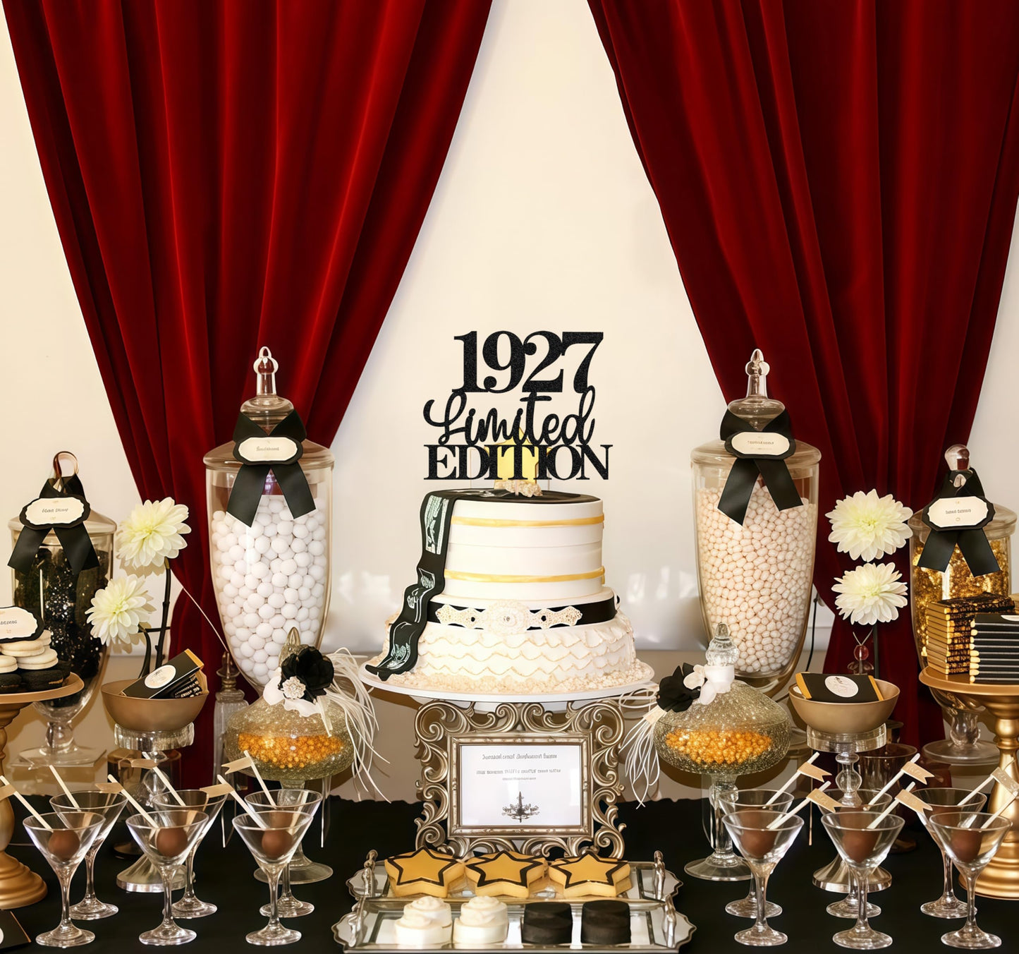 EONNCNT Limited EDITION 1927 Cake Topper – Black Glitter for 99th Birthday