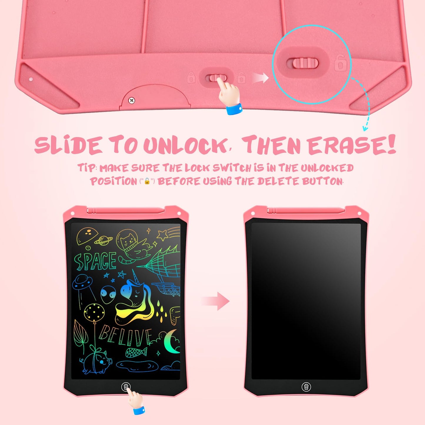 EooCoo 8.5-Inch LCD Writing Tablet for Kids – 2 Pack Toddler Doodle Boards for Travel