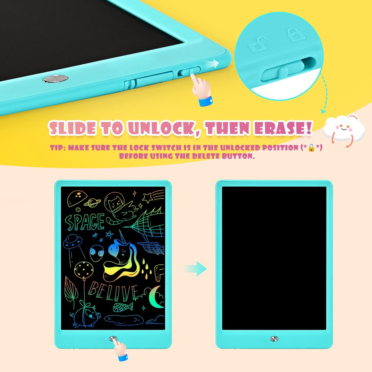 EooCoo 10-Inch LCD Writing Tablet for Kids – Colorful Doodle Board (2 Pack)
