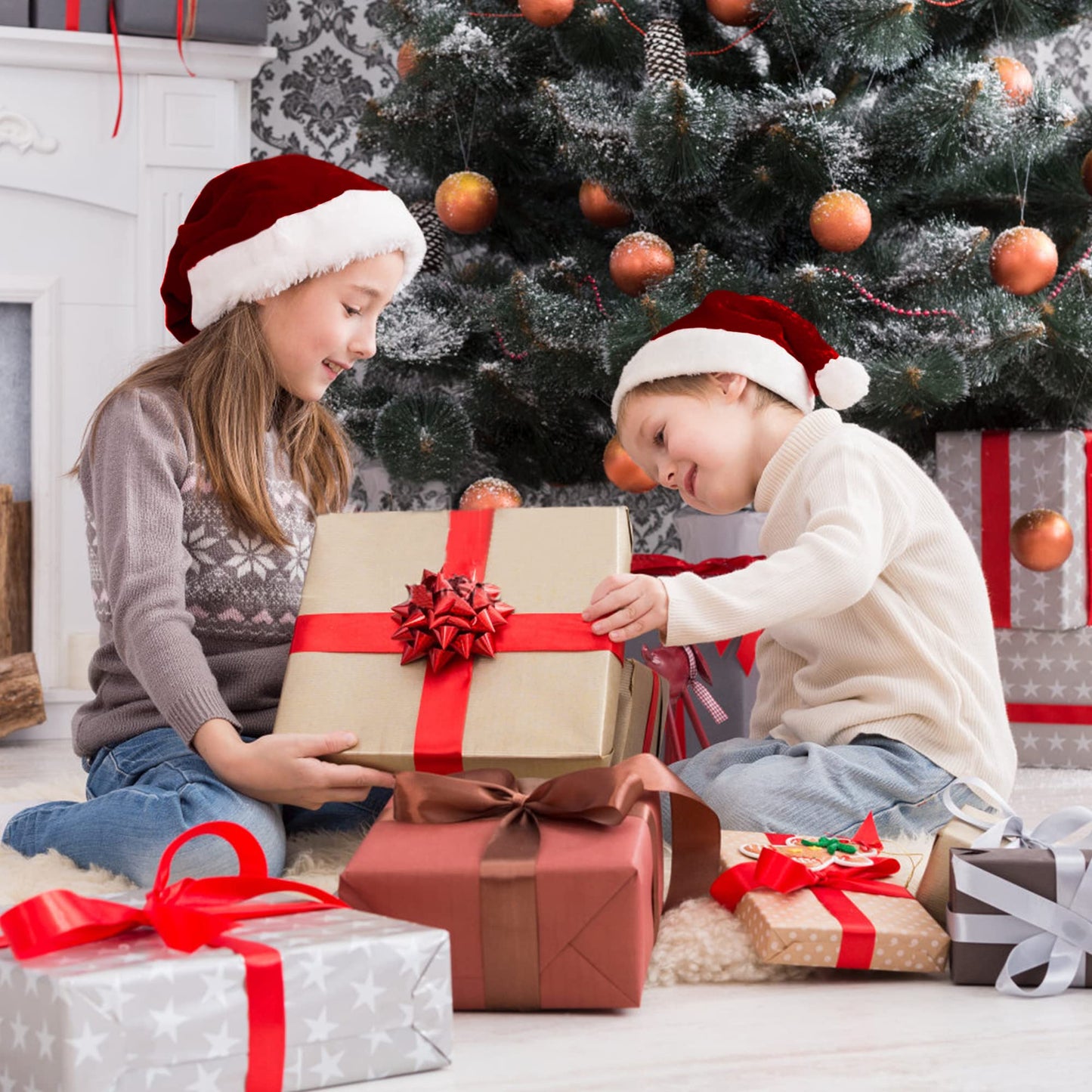 Eoocan Santa Hat for Kids – Velvet Wine Red Unisex Christmas Hat | Extra Thick Plush