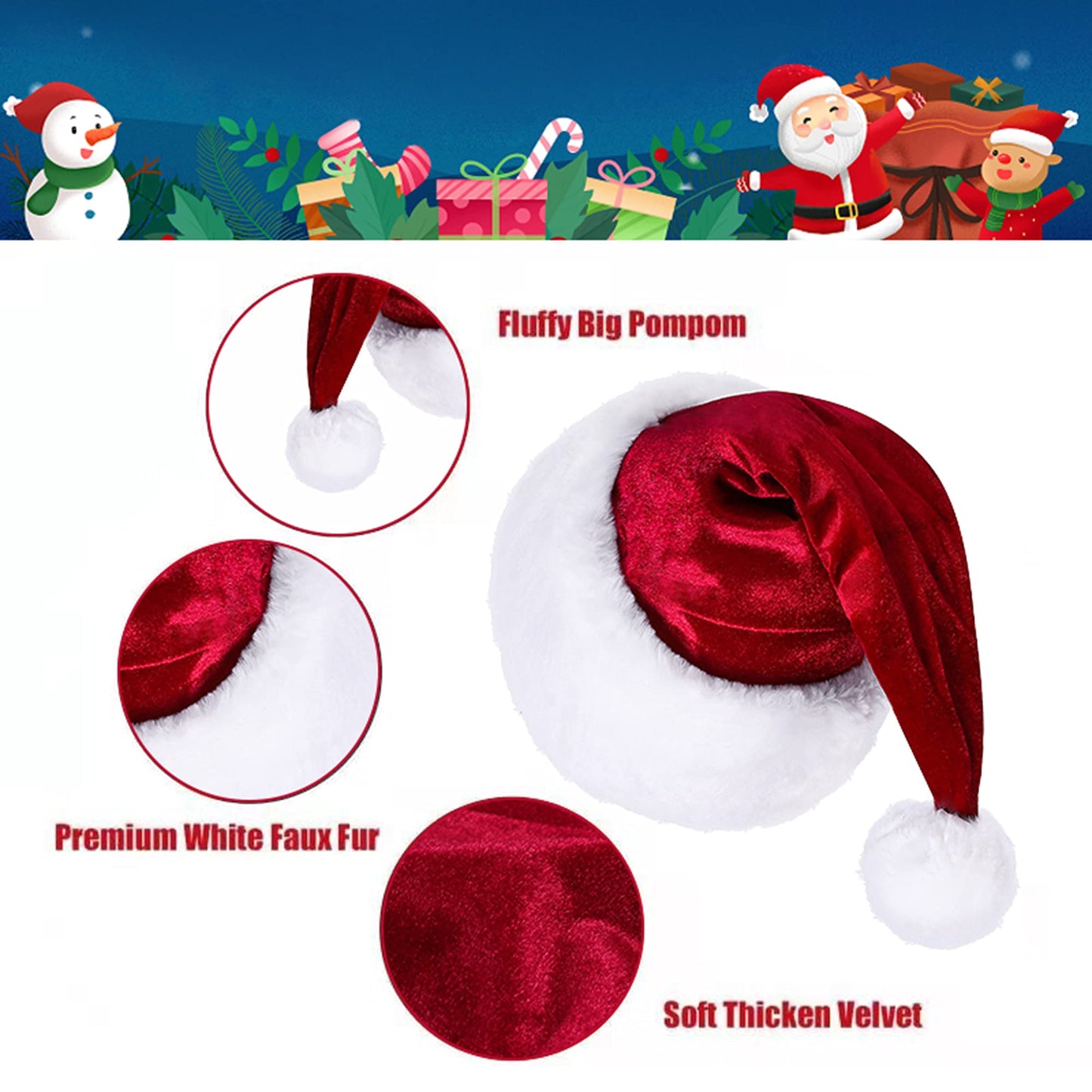 Eoocan Santa Hat for Kids – Velvet Wine Red Unisex Christmas Hat | Extra Thick Plush