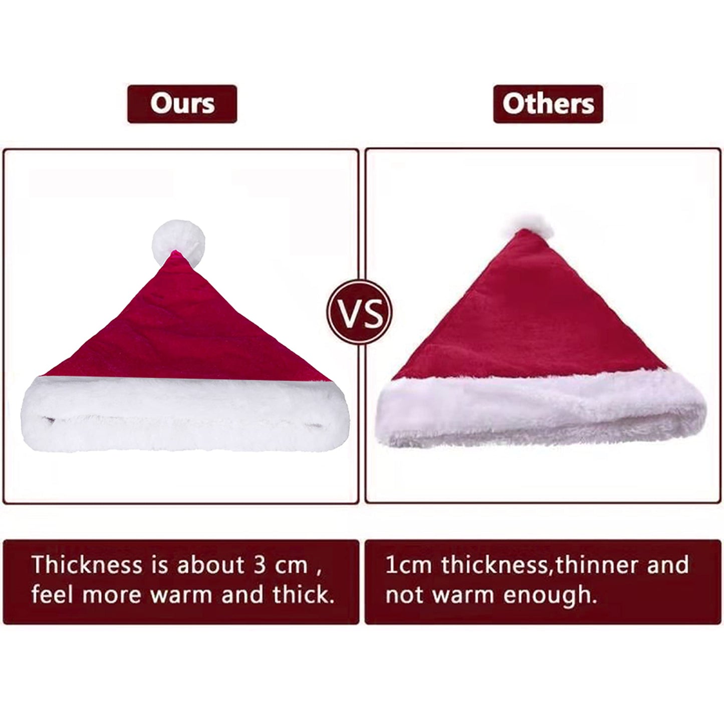 Eoocan Santa Hat for Kids – Velvet Wine Red Unisex Christmas Hat | Extra Thick Plush