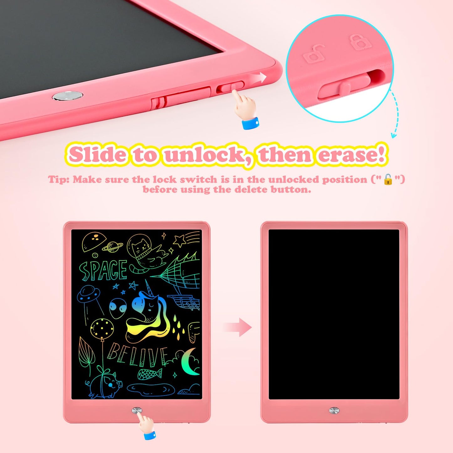 EooCoo LCD Writing Tablet for Kids – 10-Inch Doodle Board, Travel Toy, Mess-Free Coloring